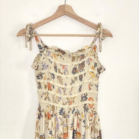 Free People Isla Floral Tie Strap Smocked Bodice Midi Dress Sweet Cream Small - Picture 8 of 16